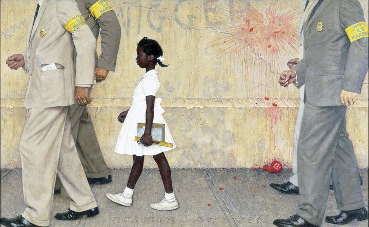 Norman Rockwell (1894-1978), Le problème qui nous concerne tous, 1963. Huile sur toile, 91,4x148,1 cm. Illustration pour Look du 14 janvier 1964. (Collection du Norman Rockwell Museum.)