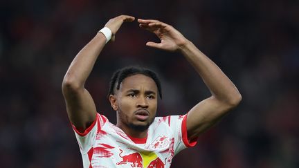 Le joueur de Leipzig Christopher Nkunku, lors de la finale de la Coupe d'Allemagne contre le SC Fribourg, à Berlin, le 21 mai 2022 (RONNY HARTMANN / AFP)