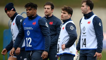 Jonathan Danty à l'entraînement à Marcoussis avec le XV de France, le 22 février 2023. (FRANCK FIFE / AFP)