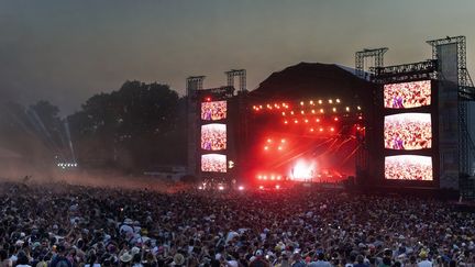 Le spectacle d'Orelsan lors du festival des Vieilles Charrues à Carhaix-Plouguer, le 17 juillet 2022. (FRED TANNEAU / AFP)