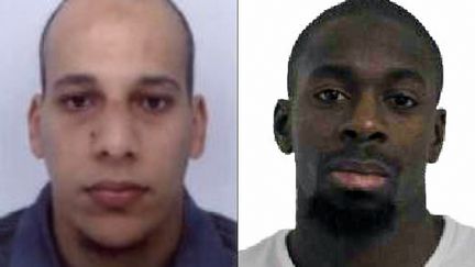 Des photos non dat&eacute;es de Ch&eacute;rif Kouachi et Amedy Coulibaly, diffus&eacute;es par la police les 8 et 9 janvier 2015. (AFP / FRANCETV INFO)