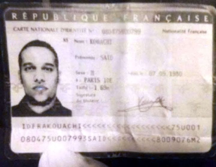 Une photo de la carte d'identit&eacute; de Said Kouachi, retrouv&eacute;e pr&egrave;s du lieu de l'attaque contre "Charlie Hebdo", le 7 janvier 2015, &agrave; Paris.&nbsp; (REX / SIPA)