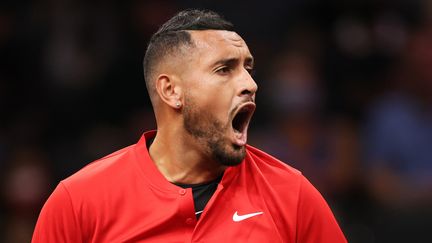 L'Australien Nick Kyrgios, et son gros tempérament, lors de la Laver Cup le 25 septembre 2021. (CARMEN MANDATO / GETTY IMAGES / AFP)