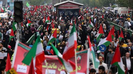 Une manifestation propalestinienne à Téhéran (Iran), le 13 octobre 2023. (FATEMEH BAHRAMI / ANADOLU / AFP)