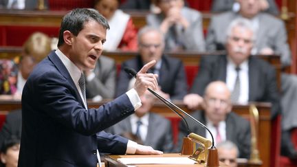 Le Premier ministre, Manuel Valls, &agrave; l'Assembl&eacute;e nationale, &agrave; Paris,&nbsp;mardi 8 avril 2014. (ERIC FEFERBERG / AFP)