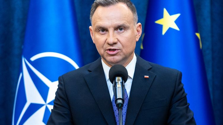 Polish President Andrzej Duda, June 2, 2023 in Warsaw (Poland).  (ANDRZEJ IWANCZUK / NURPHOTO / AFP)