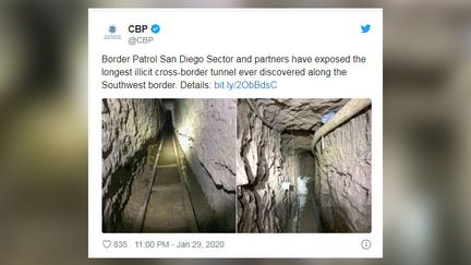 Le&nbsp;plus long tunnel de contrebande jamais découvert entre les&nbsp;États-Unis et le Mexique. (CAPTURE D'ECRAN TWITTER)