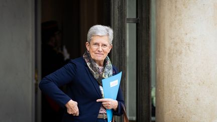 La ministre de la Santé, Geneviève Darrieussecq, à la sortie du Conseil des ministres, le 13 novembre 2024. (TELMO PINTO / NURPHOTO / AFP)