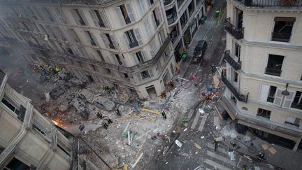 La rue de Trévise dans le 9e arrondissement de Paris après l'explosion dans un immeuble le 12 janvier 2019. (CARL LABROSSE / AFP)