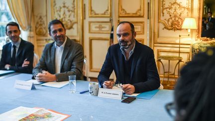 Édouard Philippe, lors d'une réunion avec ses ministres, le 26 janvier 2020 à Matignon. (LUCAS BARIOULET / AFP)