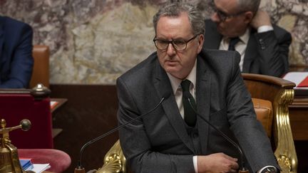 Le président de l'Assemblée nationale, Richard Ferrand, lors des débats sur la réforme des retraites, le 17 février 2020 à Paris. (DOMINIQUE BOUTIN / SPUTNIK)