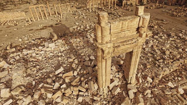 Le temple de Bêl à Palmyre après sa destruction
 (ICONEM / DGAM)