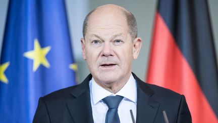 Le chancelier allemand Olaf Scholz à Berlin, le 5 février 2024. (STEFANIE LOOS / AFP)