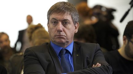 Le nouveau ministre de l'Int&eacute;rieur belge Jan Jambon, le 8 avril 2014 &agrave; Bruxelles (Belgique), lors d'un meeting du N-VA.&nbsp; (NICOLAS MAETERLINCK / BELGA / AFP)