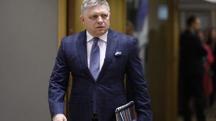 Slovak Prime Minister Robert Fico, December 13, 2023 in Brussels.  (KENZO TRIBOUILLARD / AFP)