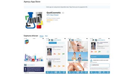 Capture d'écran de l'application "QuelCosmetic" sur l'Apple Store, le 12 mars 2018. (APP STORE)