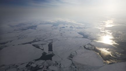 Une vue aérienne de l'océan Arctique capturée par la Nasa, le 30 mars 2017. (MARIO TAMA / GETTY IMAGES NORTH AMERICA / AFP)