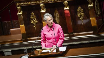 La Première ministre, Elisabeth Borne, à l'Assemblée nationale, le 23 octobre 2023. (XOSE BOUZAS / HANS LUCAS / AFP)