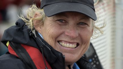 Wendy Tuck, le 21 septembre 2017, au départ de&nbsp;Clipper Round the World Yacht Race à Liverpool (Royaume-Uni). (MIGUEL ROJO / AFP)