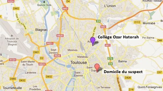 L'immeuble de Mohammed Merah &eacute;tait situ&eacute; &agrave; environ 4 km au sud du coll&egrave;ge-lyc&eacute;e Ozar Hatorah, o&ugrave; quatre personnes ont &eacute;t&eacute; tu&eacute;es le 19 mars 2012. (FTVI)