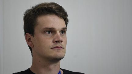 Yannick Agnel lors d'une conférence de presse, à Gwangju (Corée du Sud), le 20 juillet 2019. (STEPHANE KEMPINAIRE / STEPHANE KEMPINAIRE / AFP)