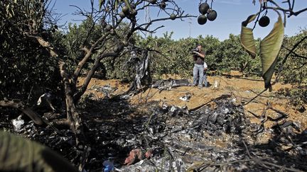 Les restes de l'avion ultral&eacute;ger qui s'est crash&eacute; pr&egrave;s de S&eacute;ville (Espagne), le 23 ao&ucirc;t 2015, apr&egrave;s la perte de connaissance du pilote. (  MAXPPP)