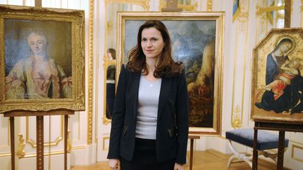 Aurélie Filippetti lors de la cérémonie de restitution de trois tableaux aux ayants droit de leurs propriétaires spoliés par les nazis (11 mars 2014)
 (Martin Bureau / AFP)