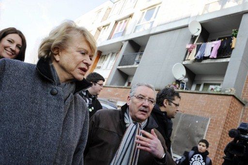 Eva Joly et Slimane Tir en février à Roubaix (ce dernier est donné gagnant dans sa circonscription) (BERTRAND GUAY / AFP)