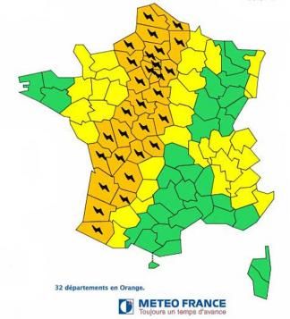 &nbsp; (La carte de vigilance météo, actualisée à 6h © Météo France)