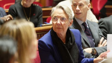 La Première ministre, Elisabeth Borne, à l'Assemblée nationale, le 22 novembre 2023. (DANIEL PIER / NURPHOTO / AFP)