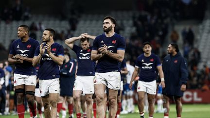 La détresse des Bleus après le nul contre l'Italie (13-13) le 25 février 2024. (SAMEER AL-DOUMY / AFP)