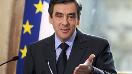 François Fillon, lors de ses voeux à la presse dans les salons de Matignon, le 14 janvier 2010. (AFP - Fred Dufour)