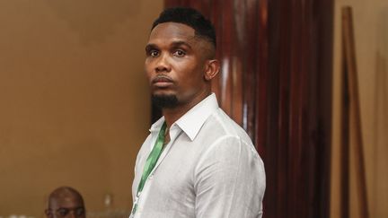 L'ancien international camerounais, Samuel Eto'o, le 11 décembre 2021. (DANIEL BELOUMOU OLOMO / AFP)