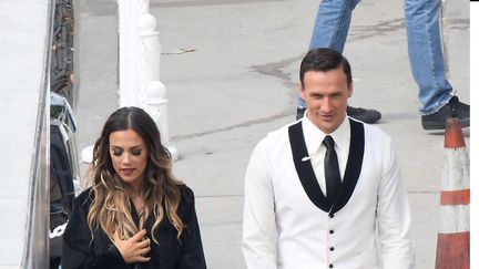 Ryan Lochte et l'actrice et chanteuse Jana Kramer après&nbsp;l'émission &nbsp;"Danse avec les stars", à Los Angeles (Californie, Etats-Unis), le 13 septembre 2016. (JXA/WENN.COM/SIPA / SIPA USA)