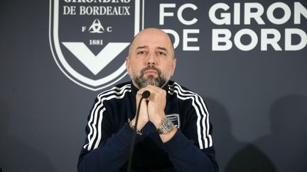 Le président de Bordeaux, Gérard Lopez, lors d'une conférence de presse au centre du Haillan (Gironde), le 7 juillet 2022. (LAURENT THEILLET / MAXPPP)