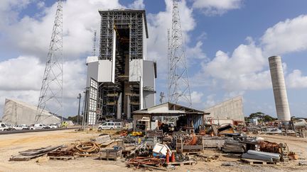 Le chantier de la zone de lancement d'Ariane 6 au Centre spatial européen de Kourou (Guyane), le 5 mars 2020. (JODY AMIET / AFP)