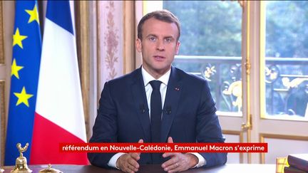 Emmanuel Macron lors de son allocution à l'Elysée après le référendum sur l'autodétermination de la Nouvelle-Calédonie, dimanche 4 novembre 2018. (FRANCEINFO)