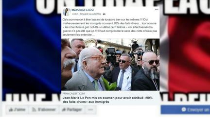 Capture d'écran du post Facebook de l'élue RN Catherine Lesné réalisée par "Sud-Ouest", samedi&nbsp;29 septembre 2018. (SUD OUEST / FACEBOOK)