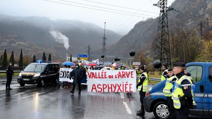 Des manifestants défilent contre la pollution dans la Vallée de l'Arve, à Passy (Haute-Savoie), en novembre 2016. (GR?GORY YETCHMENIZA / MAXPPP)