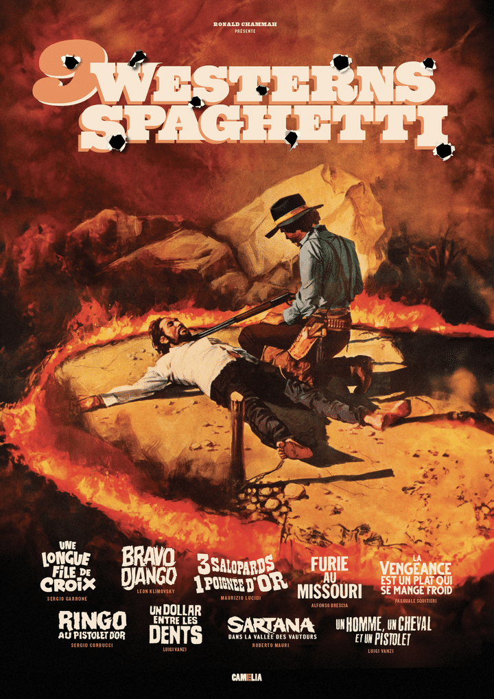 Affiche de la rétrospectives "Neuf westerns spaghettis", au cinéma à partir du 2 août 2023 (CAMELIA FILMS)