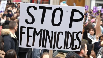 Manifestation lors de la journée internationale pour l'élimination des violences faites aux femmes, le 23 novembre 2019 à Paris. (DOMINIQUE FAGET / AFP)