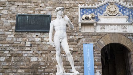 &nbsp;Reproduction du David de Michel Ange sur la place de la Seigneurie à Florence (Italie). (FIORA GARENZI / HANS LUCAS via AFP)