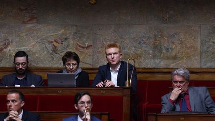 Adrien Quatennens lors d'une séance de questions au gouvernement, à l'Assemblée nationale, le 11 avril 2023. (THOMAS SAMSON / AFP)