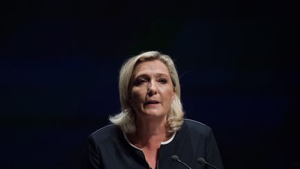 Marine Le Pen, le 15 septembre 2019, à Fréjus (Var).&nbsp; (CLEMENT MAHOUDEAU / AFP)