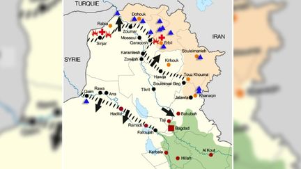 Carte de la situation en Irak au 11 ao&ucirc;t 2014. (BASTIEN HUGUES / FRANCETV INFO)