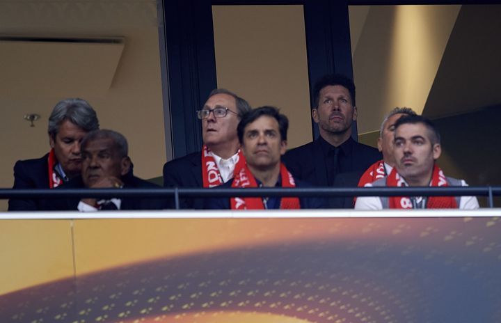 Diego Simeone a vécu la finale de Ligue Europa en tribune (en haut à droite) (JOSE BRETON / NURPHOTO)