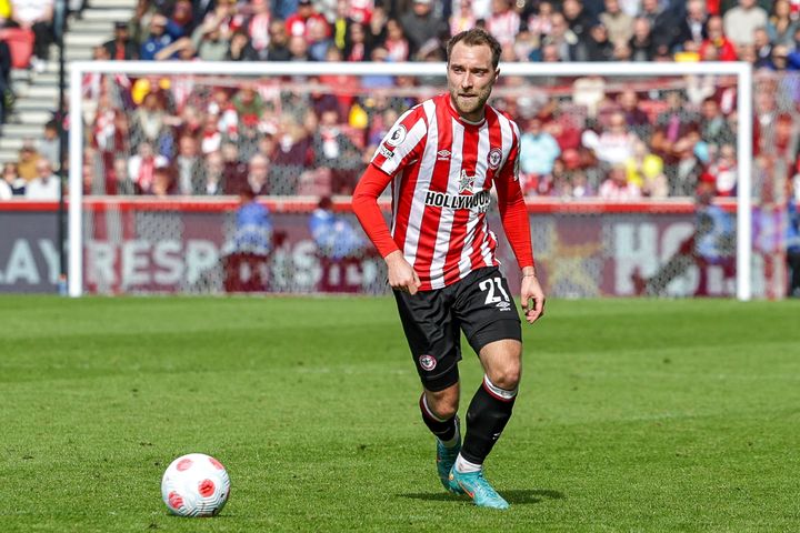 Christian Eriksen&nbsp;lors d'un&nbsp;match de Premier League entre Brentford et&nbsp;West Ham, le 10 avril (NIGEL KEENE / PROSPORTSIMAGES)