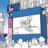 Les fans-zones installées dans la capitale font le plein, dessin d'illustration. (STEPHANIE BERLU / RADIOFRANCE)