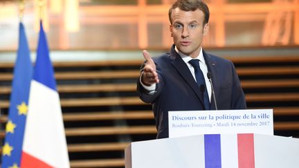 Emmanuel Macron, le 14 novembre 2017 à Tourcoing (Nord).&nbsp; (FRANCOIS LO PRESTI / AFP)