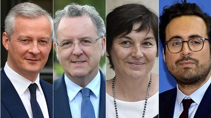 Marielle de Sarnez, Bruno Le Maire, Richard Ferrand, Annick Girardin, Mounir Mahjoubi et Christophe Castaner sont les six membres du gouvernement candidats&nbsp;aux législatives. (AFP)